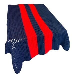 Handmade Crochet Afghan Patriotic‎ Heavyweight Yarn Striped Blanket Throw